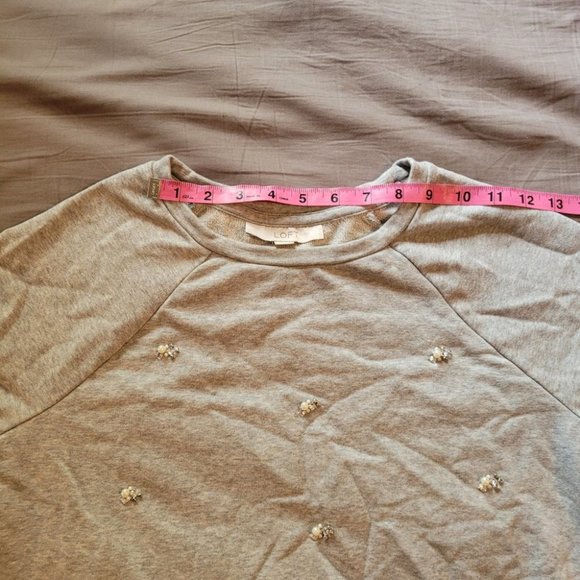 Small Loft Gray Embellished Pearl Rhinestone Sweater - Picture 7 of 9